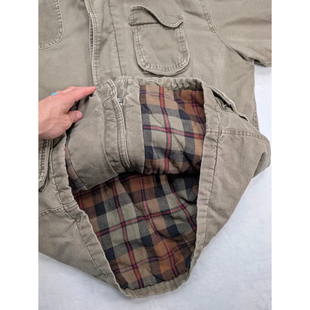 GAP Out-of-Doors Mens Medium Olive Grunge Field Jacket Leather Trim Plaid